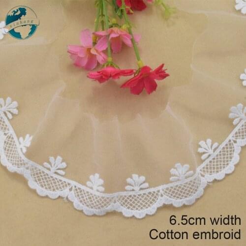 6.5cm white cotton embroided lace ribbon guipure trim wedding decoration DIY Accessories dolls lace african lace applique#3905