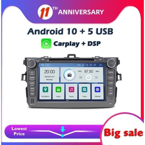 Carplay DSP PX6 IPS Android 10 4GB+64GB Car DVD Player Wifi GPS map RDS Radio Bluetooth For Toyota Corolla 2006 - 2009 2010 2011