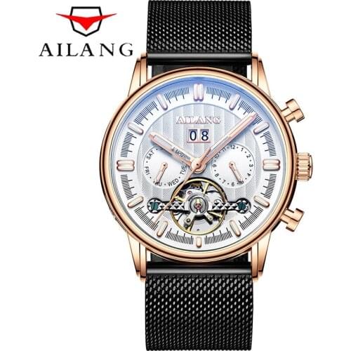 AILANG New Men Business Luminous 30M Waterproof Automatic Multifunctional Hollow Calendar Display Watch Mechanical Watches 201