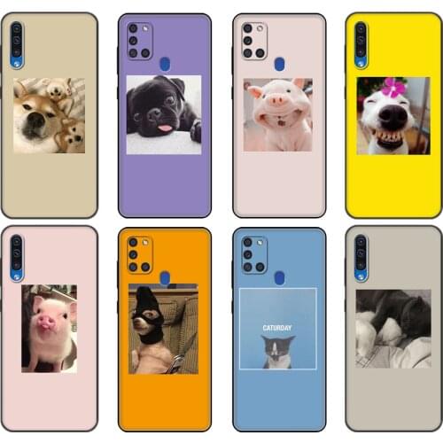 Black tpu Case For Samsung Galaxy A50 50S A30S A10 A21S A31 A41 A51 A71 M21 M30S S10 LITE Cover Cute animal dog and pig avatars
