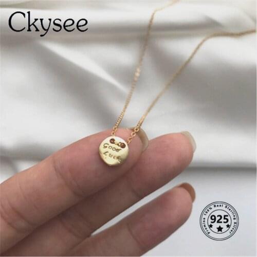 Ckysee 925 Sterling Silver Small Charm LUCKY Letter Pattern Round Pendant Neck Pendant Necklace For Women Fashion Jewelry Gift