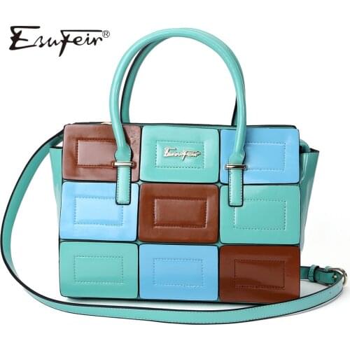 ESUFEIR Brand Panelled PU Leather Women Handbag Multicolor Patchwork Shoulder Bag Women Bag Classic Tote Female Crossbody Bag