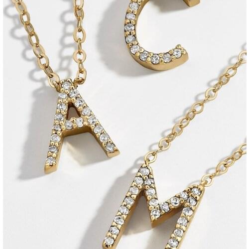 Hot sale New A-Z 26 Alphabet Letter Pendants Necklace Small Alloy Rhinestone Shining Chain Trendy Golden Gift