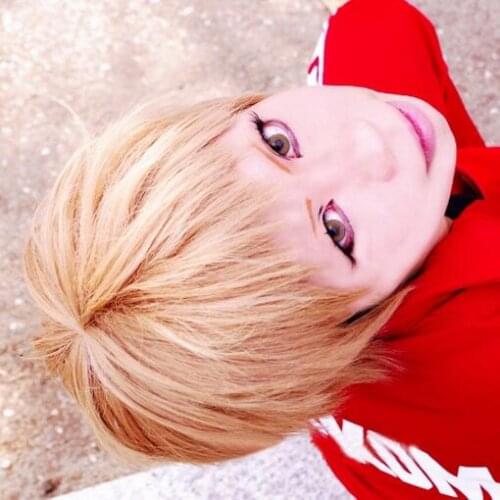 Haikyu!! Volleyball Morisuke Yaku Short Linen Blonde Heat Resistant Hair Cosplay Costume Wig + Track + Wig Cap