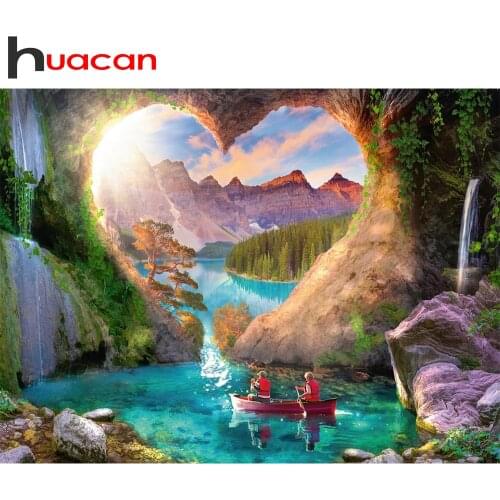 Huacan 5d Diamond Painting Full Drill Square Heart Landscape Mosaic Natural Scenery Handmade Gift Home Decoration