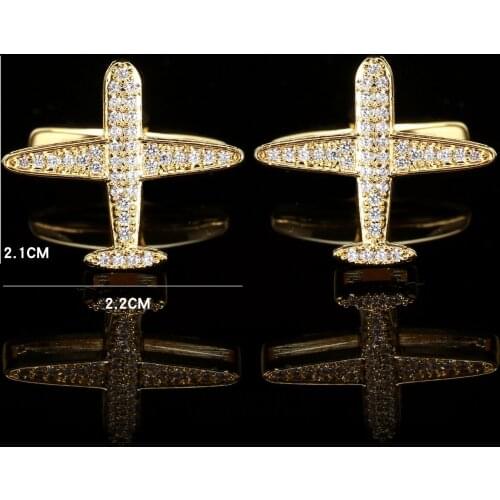 Personality Golden Airplane Zircon Cufflinks Mens Business Jewelry Luxury French Shirts Cuff Buttons Anniversary Holiday Gifts