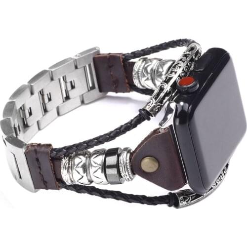 Vintage Multi-layer Leather Bracelet For Men Women Charm Jewelry Intelligent Wristband Gift Strap for Watch 38mm 42mm Accessory