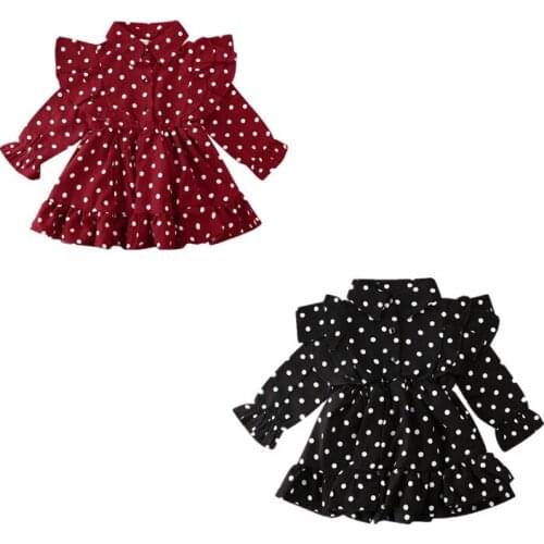 Girl Dress 2020 Spring Toddler Kid Baby Girl Clothes Ruffle Swing Dress Dots Print Long Sleeve Party Dresses 2-7Y