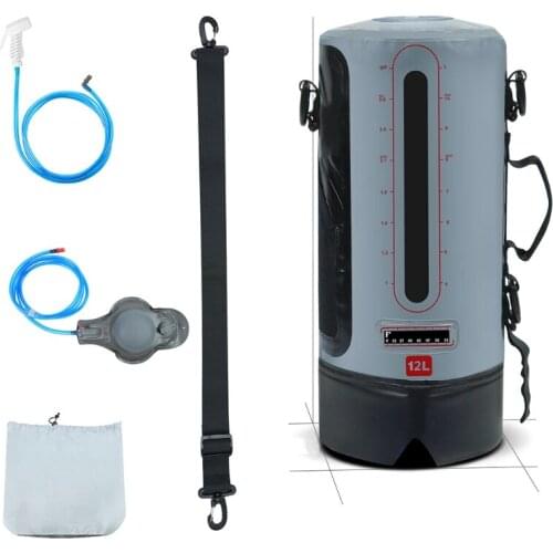 12L Portable Solar Heating Camping Shower Bag with Pressure Foot Pump and Shower Head for Outdoor Hiking Travel Bathing Water