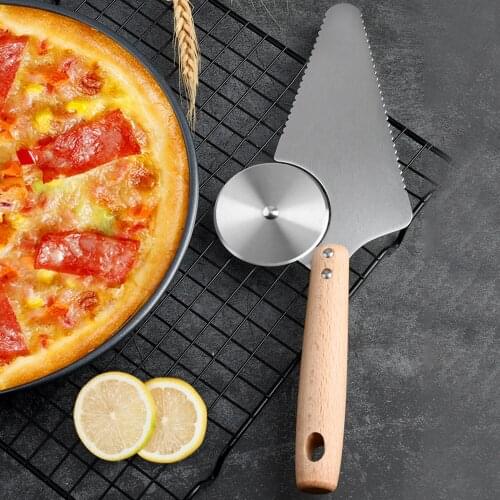 Pizza Cutter with Wooden Handle, Serrated 360° Rolling Wheel Fixed Rivet Hanging Hole 2021 New Fashion