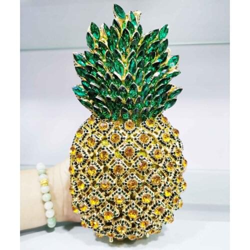 Luxury Crystal Green Pineapple Evening Bags Ladies Party Purse Chain Clutch Bags Female Diamond Handbags SM37