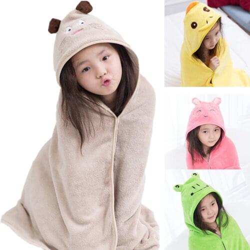 Cartoon Hooded Coral Velvet Childrens Bath Towel Cape Thickened Soft Microfiber Absorbent Babys Cape Hugging Quilt 90X90CM