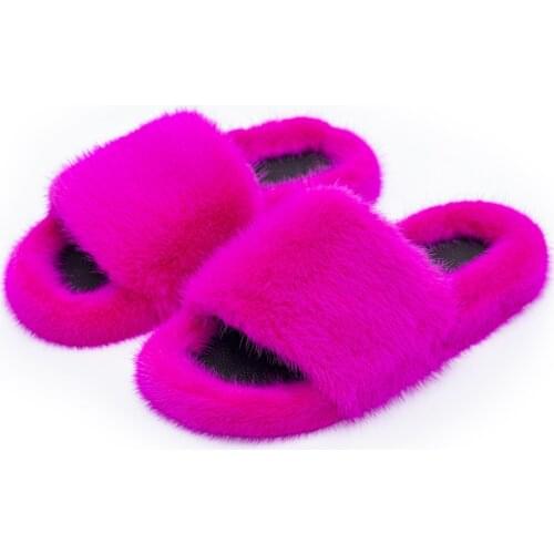 Real Mink Fur Slippers Summer Fashion Fluffy Slides Women Indoor Outdoor Sandals Open Toe Flip Flops 2021 New Arrival