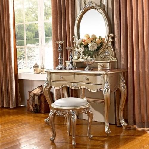 Jubaijia Huiou style solid wood stool simple curved surface dressing table baking paint high end bedroom