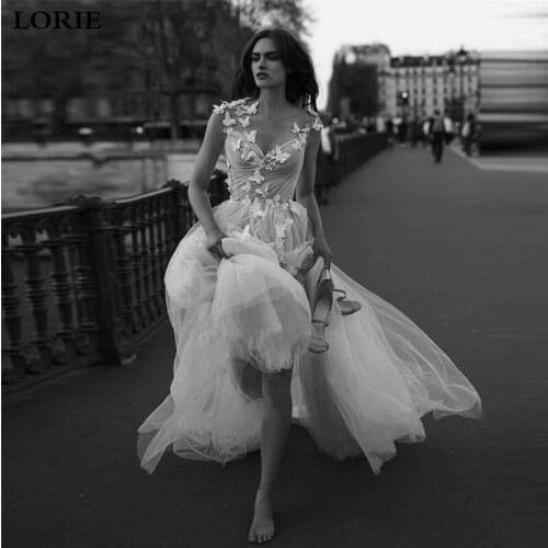 LORIE Boho A Line Butterfly Wedding Dresses 2019 Princess Appliqued Lace Bride Dresses Vestidos de novia Beach Style