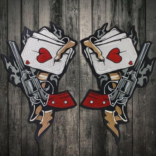 Embroidery Gun Playing cards Patches iron on for Big Biker Clothing Hippie Sewing Stickers Fabric Badges Garment Patch Clothes