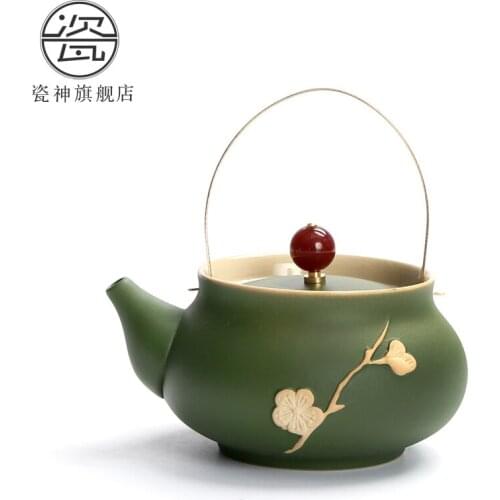 Japanese household coarse pottery ceramic teapot kungfu portable tea pot lifting water pot rough pottery making teaware ceremony