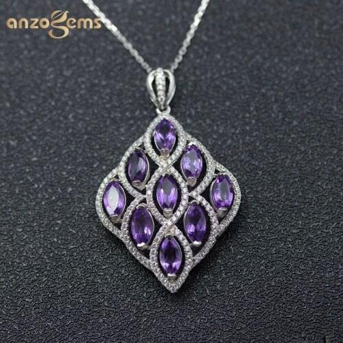 Anzogems 6.0ct natural amethyst pendant necklace 925 sterling silver good gemstone fine jewelry for women mothers day gift 2020