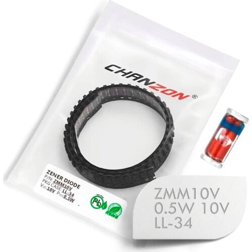 100 Pcs) SMD Zener Diode 0.5W 10V ZMM10V ZMM10 LL-34 (SOD-80 MiniMELF / 1206) 0.5 Watt 10 Volt ZMM 10V