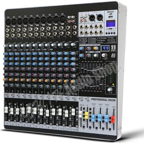 16 Channel Audio DJ Mixer 99 Digital Effects Mixing Console 6 Group Double 7 Band Equalizer +48V Bluetooth USB Microphone Mixer
