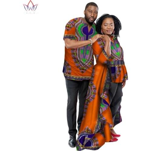 2020 Sweet Lover Couples Clothes Long Sleeve Women Dress & Men Shirt for Lover Bazin Riche Plus Size Couple Clothing WYQ47