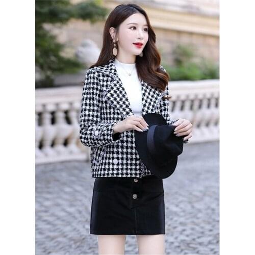 2020 Autumn new retro womens houndstooth plaid grid pattern woolen short thickening coat casacos plus size MLXLXXL3XL