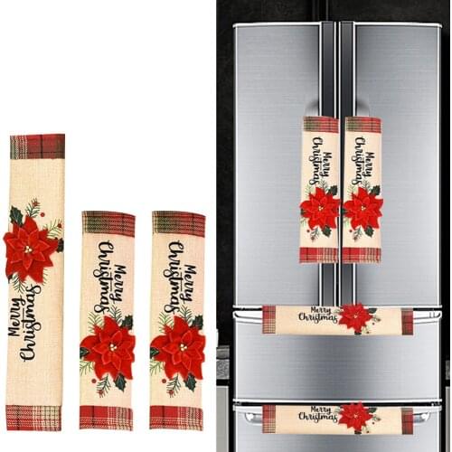 3pcs/Set New Year Refrigerator Door Handle Gloves Microwave Oven Handle Cover Cupboard Door Knob Protector Xmas Kitchen Decor