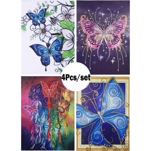 4Pcs DIY Plant Flower Butterfly Branch Diamond Embroidery Special Shaped Diamond Painting Needlework Rhinestone Crystal Painting