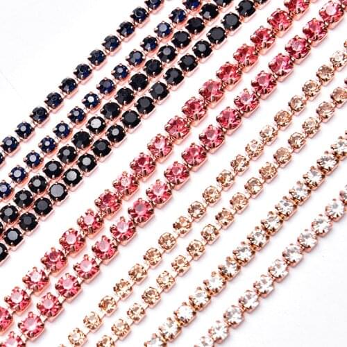 5 Yards/Lot White Crystal Rhinestone Chain SS6-SS16 Plating Rose Gold Decorations DIY Jewelry Craft Apparel Sew On Accessories