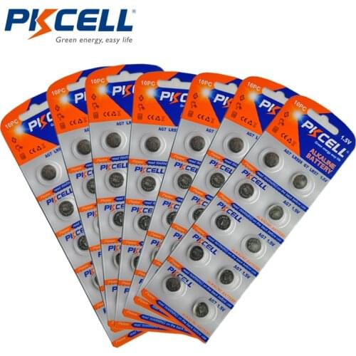 70pcs/7cards PKCELL 1.5V 395 SR927SW 399 SR927W LR927 AG7 Watch Battery Button Coin Cell