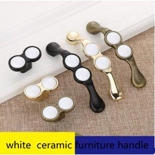 96mm 128mm modern simple white black kitchen cabinet cupboard door handle bronze gold dresser drawer knob pull 5" ceramic handle