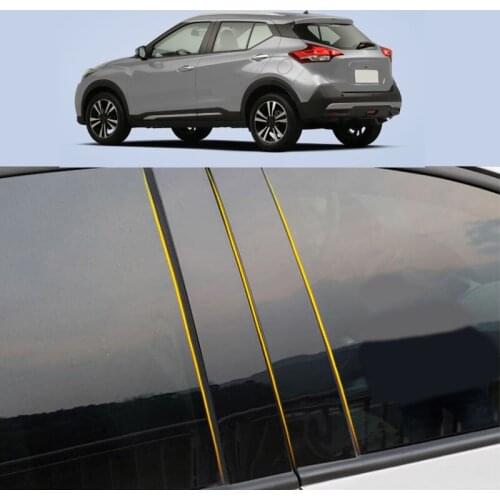 Car PC Material Pillar Post Cover Door Trim Window Piano Black Molding Sticker Plate 6pcs For Nissan Kicks 2017-2021