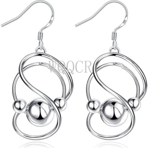 Free Shipping 925 Sterling Silver Color Fashion Retro Round Beads Ladies Cute Earrings Ladies Jewelry Birthday Gifts Cheap