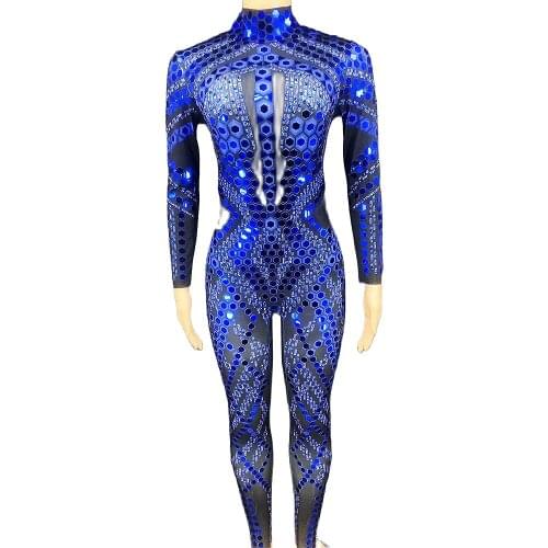 Shining Sequined Tight Stretch Men Jumpsuits Personality Printed High-Tech Role-Playing Jumpsuit Halloween Performance Costumes