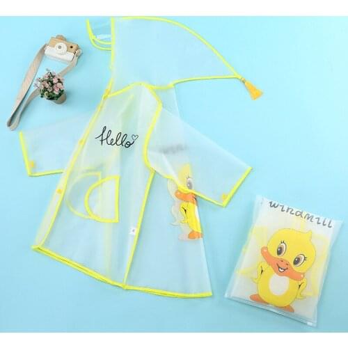 Childrens raincoat cartoon eva little yellow duck student boys and girls with hood new transparent cute poncho