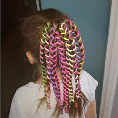 DHL 200bag 6pcs/bag Rainbow Color Headband Crystal Long Elastic Hair Accessories Random Color
