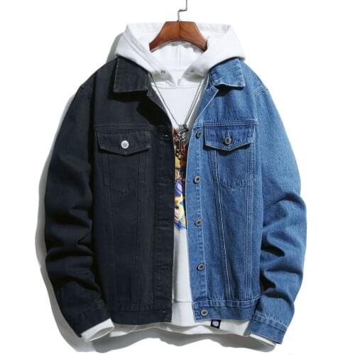 Denim jacket loose hip hop trend youth clothing large size jeans jacket Multiple styles Men fashion stitching red black white