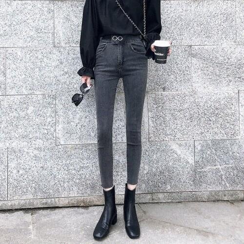 Free Shipping 2021 Womens Spring And Summer New Ankle Length Small Feet Jeans High Waist Stretch Slim Slimming Frayed Pants