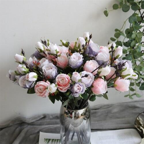 Silk Artificial Fake 3 Heads Peony Flower Western Bridal Bouquet Wedding Classic Rose Flower