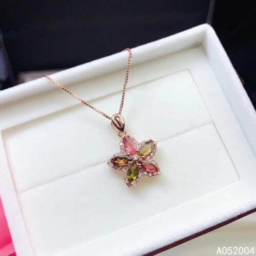 KJJEAXCMY Fine Jewelry 925 Sterling Silver Inlaid Natural Gemstone Tourmaline Female Miss Pendant Exquisite Support Test