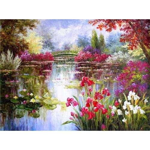 JMINE Div 5D bridge Flowers River Full Diamond Painting cross stitch kits art Landscape 3D paint by diamonds