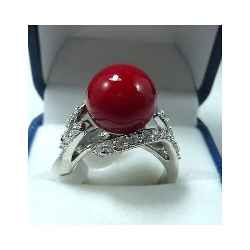 Red GEM/red coral/STONE crystal ring US size 6 7 8 9# Crystal ringe wide Girl womens jewelry Luxury Girls Wedding