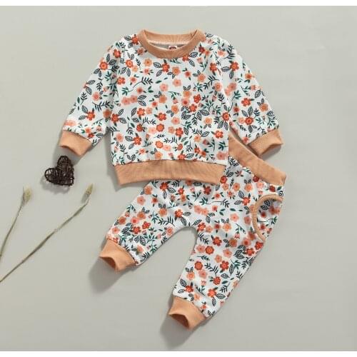 Infant Baby Girls Two-piece Clothes Set Floral Printed Pattern Tops Pants 2pcs Newborn Set