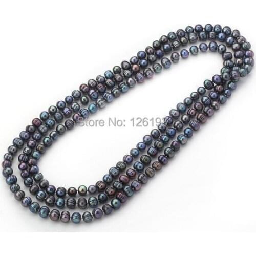 Nice Long Style 8-9mm Black Natural Freshwater Pearl Necklace - 160cm of Pearls