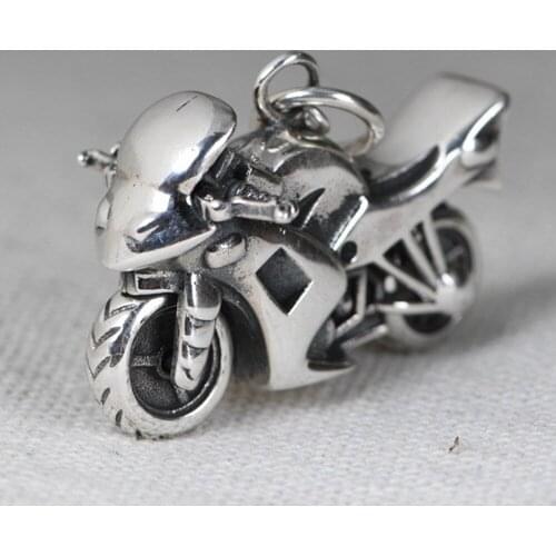 New solid S925 silver man pendant retro punk, hip-hop racing motorcycle wheel movable 925 silver pendant for men and women