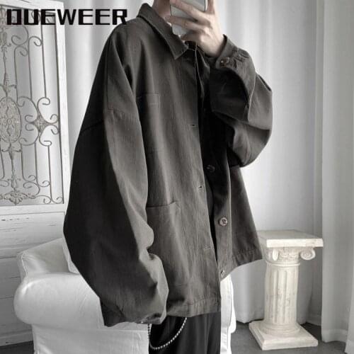 DUEWEER Jackets Men Spring And Autumn Loose Japanese Simple Single-Breasted Korean Style INS Retro Solid Trendy Casual Jacket