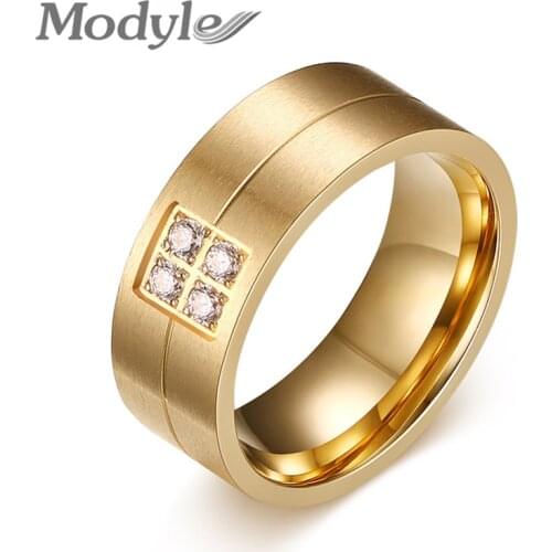 Modyle Hot Sale AAA+ CZ Rings For Women Gold-Color 316L Stainless Steel Jewelry Wedding Engagement Ring