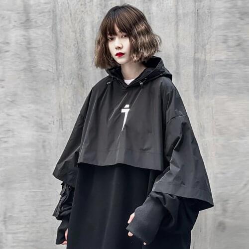 Mens clothing Harajuku Hiphop fake Two shawl sweaters spring loose solid stitched Hoodie oversized hooded Sweatshirt Vaporwave