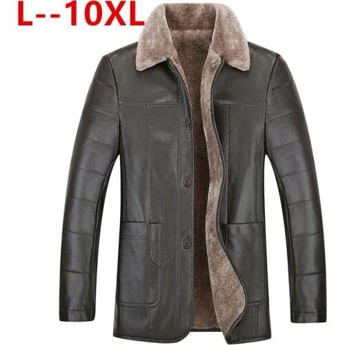 Plus size 10XL 8XL 6X Men Genuine Jacket Winter Faux Fur Sheepskin Coat For Mens Jacket Turn-down Collar Natural Leather Jacket