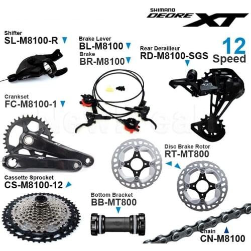 Shimano DEORE XT M8100 1x12v Groupset include Right Shifter Rear Derailleur Cassette Sprocket Crankset Hydraulic Disc Brake